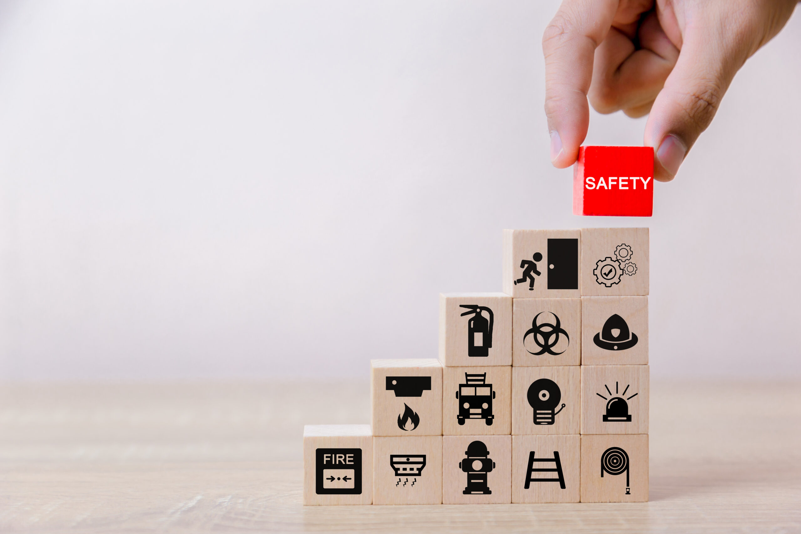 Wooden blocks with fire safety symbols